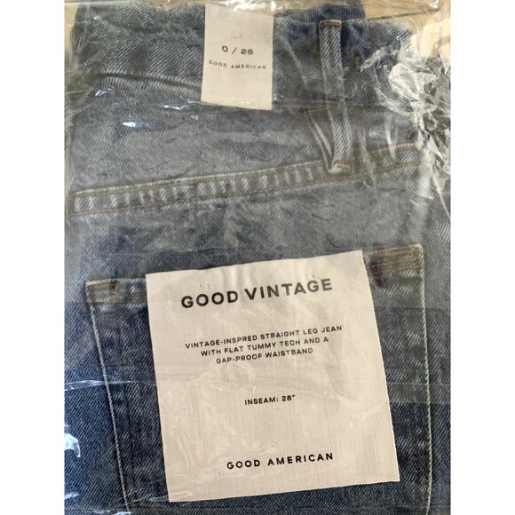 Good American Good Vintage Frayed Hem Jeans in Indigo Blue 0/25 NWT - Picture 7 of 13
